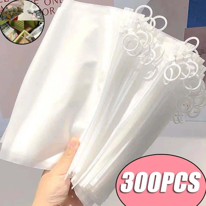 300Pcs Transparent Bag with Pull Tab Home Paintbrush Pen Stationery Accessories Storage Travel Sock Packaging Resealable