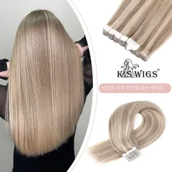 K.S WIGS Mini Tape In Human Hair Extensions Straight Seamless Skin Weft Invisible Natural Non-Remy Human Hair Adhesive Extension