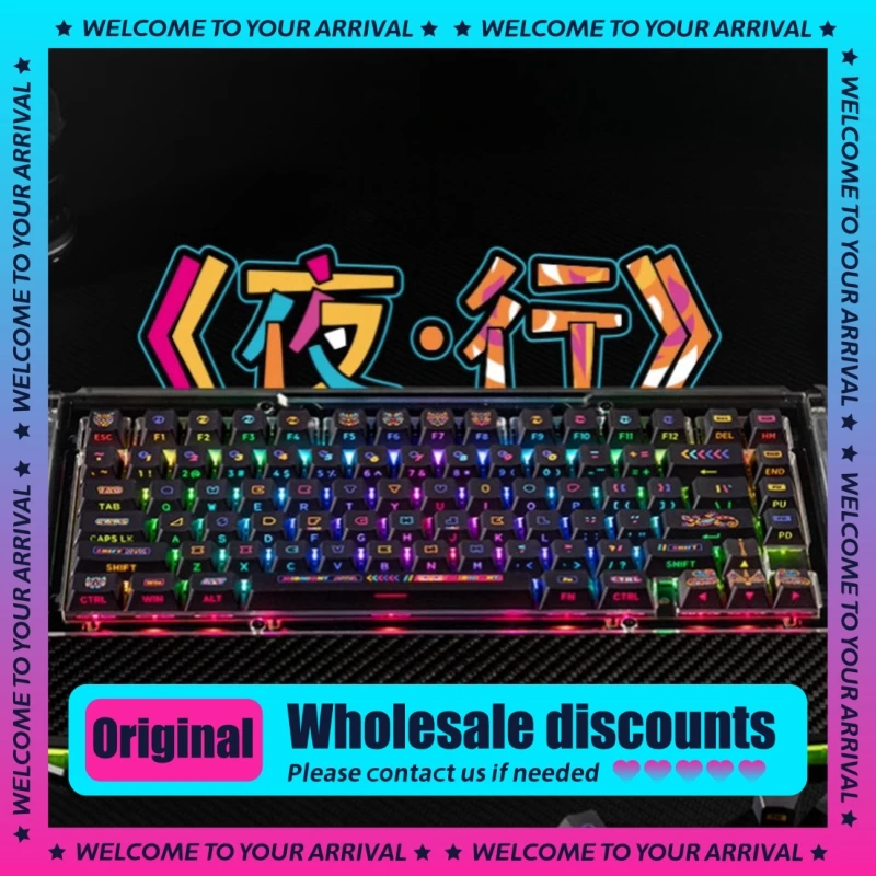 lado gravado escuro noite tema keycaps teclado mecanico transparente original pbt sublimacao termica personalizado 130key 01