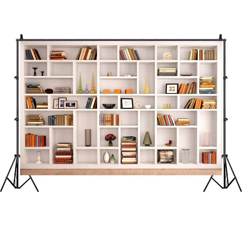 Witte Boekenplank Achtergrond Schoolbibliotheek Modern Kantoor Boekenkast Video Conferentie Decoratie Zoom Foto Achtergrond Banner