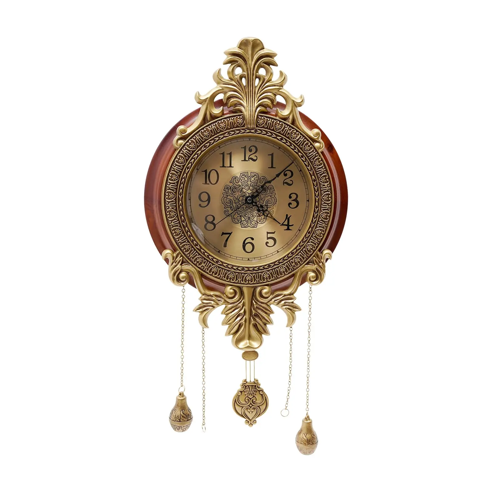 

Pendulum Wall Clock, Vintage Wall Clocks Battery Operated Large Fancy Antique Clock, Elegant Silent Wood Metal Pendulum Clock fo