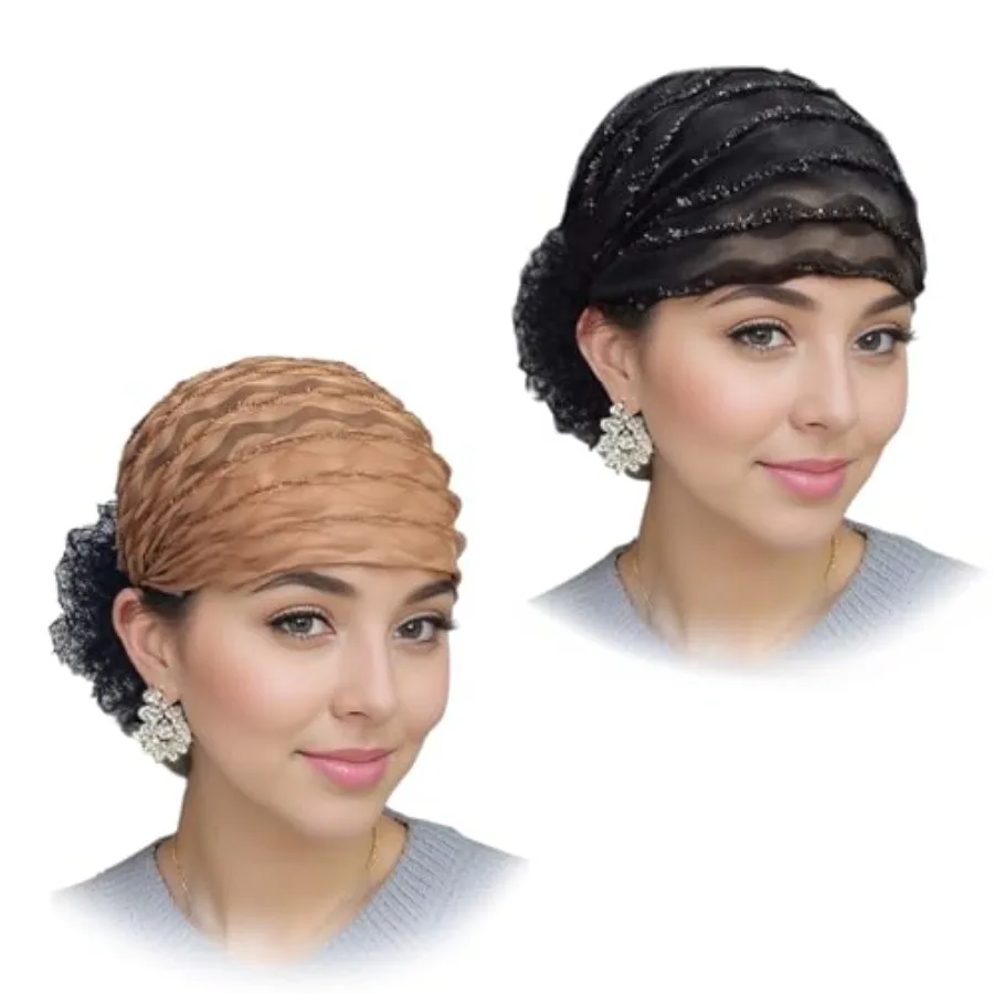 

2 Pack Lace Beanie Hat Mesh Cap Head Hair Scarf Wrap Summer Hat Skull Cap for Beach Hat for Women