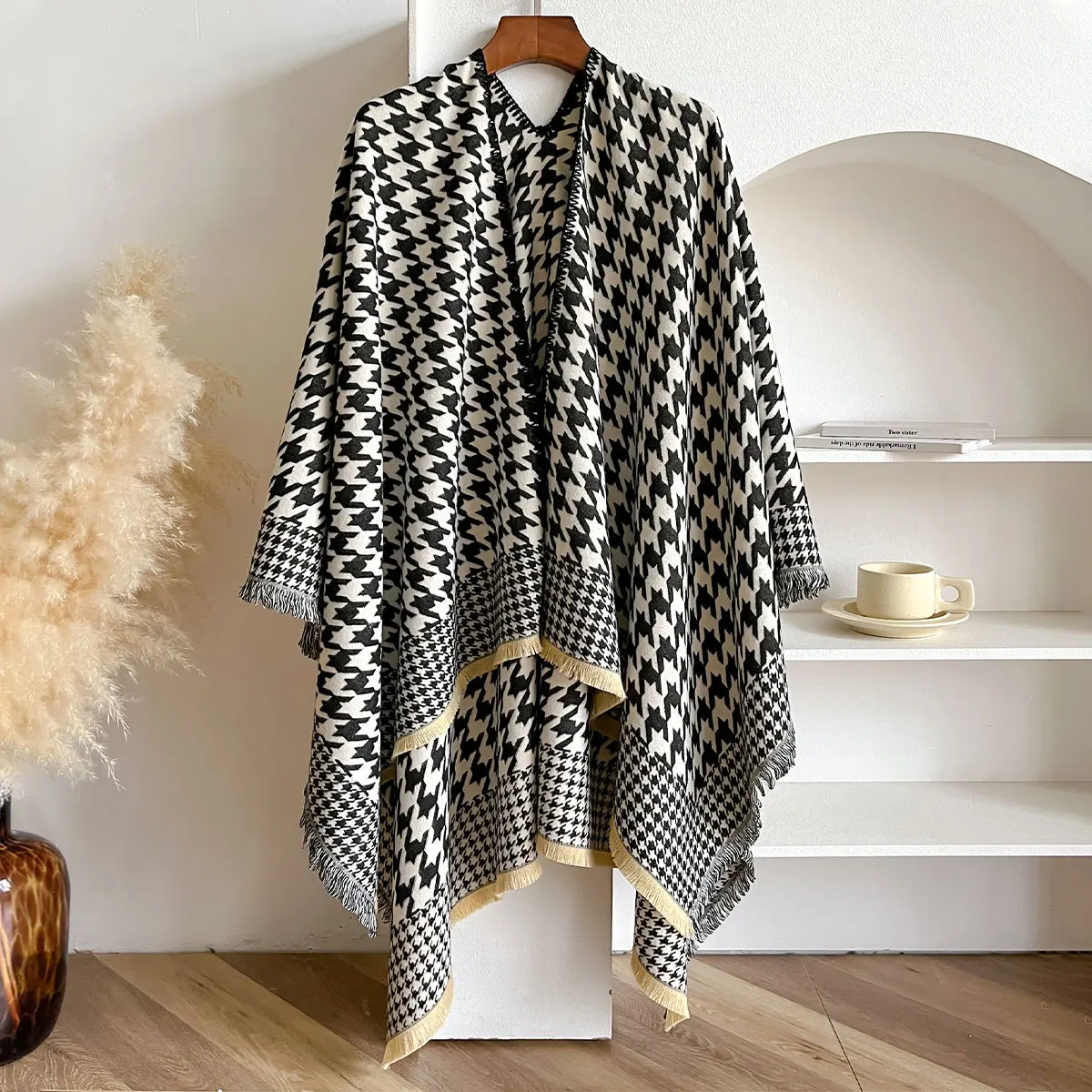 

Роскошный женский шарф с узором «гусиные лапки», новый зимний теплый двусторонний разрез, большая шаль, платок из пашмины, квадратные шарфы, толстое пончо