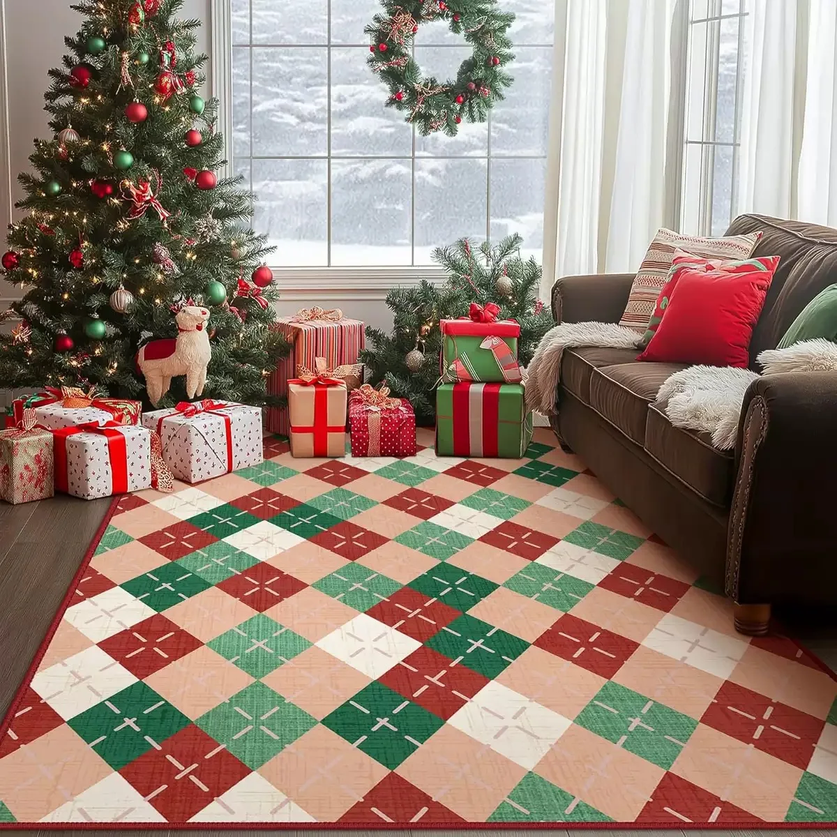 

VIKAMA Christmas Sofa Living Room Floor Carpet Bedroom Bedside Mat Cloakroom Carpet Non-Slip And Warm Home Decoration