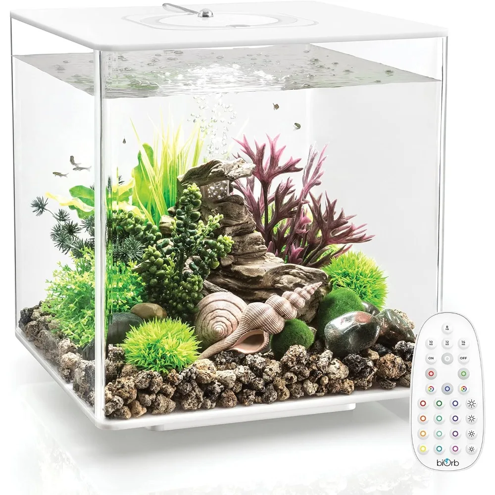 

30 Acrylic 8-Gallon Aquarium With Multi-Color Remote-Controlled LED Lights Modern Compact Tank for Tabletop Display Fishbowl Pet