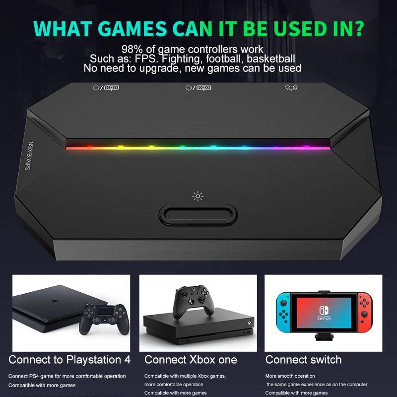 محول ألعاب G6L صغير ومحمول لوحة مفاتيح وماوس خفيفة RGB للتبديل Xbox PS4 5