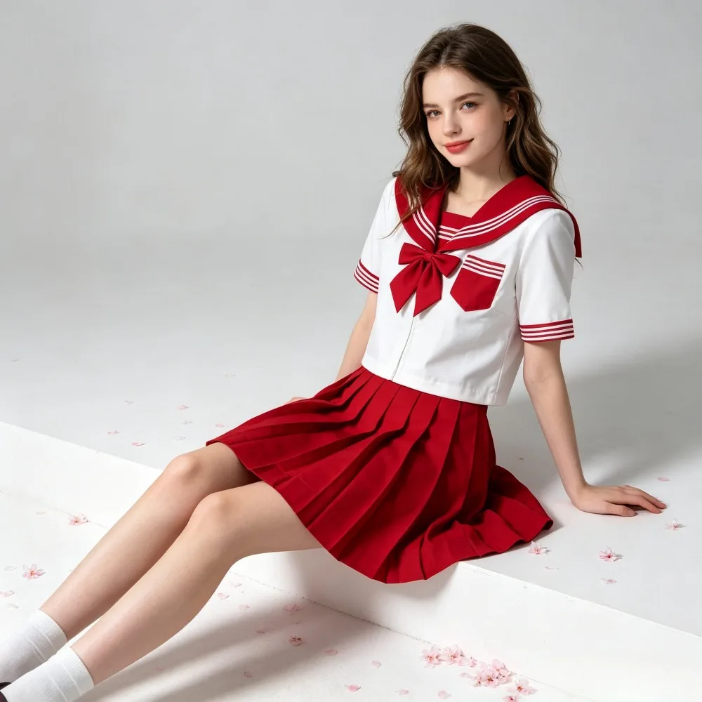 Uniforme scolaire basique, nouveau costume de marin japonais rouge à manches courtes, tenue académique, uniforme d'étudiant et costume de cosplay d'anime