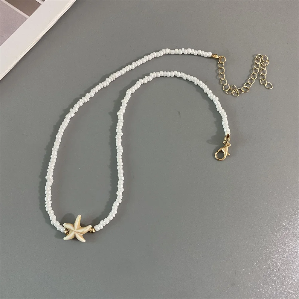 New Fashion Colorful Seafish Design Choker Necklace for Girl Women White Small Seed Beads Collar Jewelry Bohemian Neck Jewelry