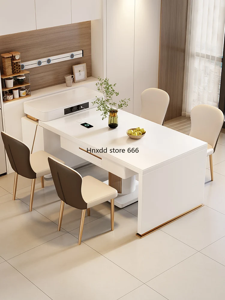 Mahjong table rock slab dining table integrated dual-purpose