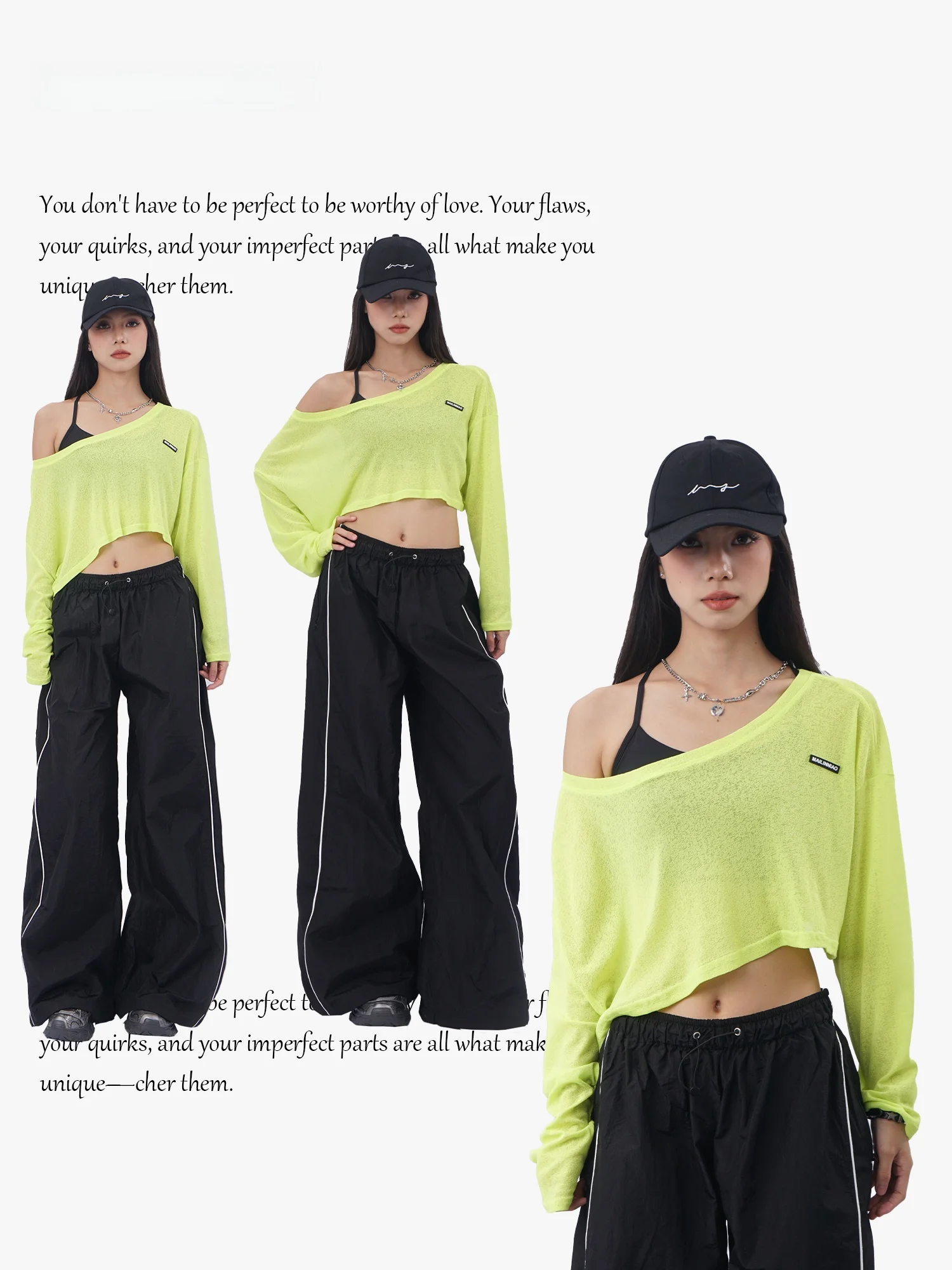 Oldwater Fluorescent Green Long Sleeve Cover up Women's Short Waist Exposure Sun Protection Top Casual Style Standard Fit Pol...