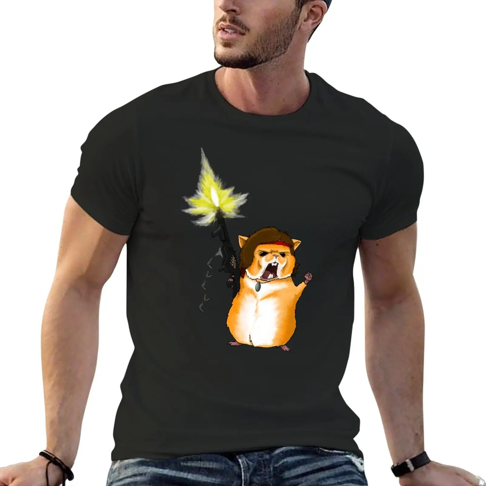 Hamster Rambo T-Shirt tops T-shirt short workout shirts for men