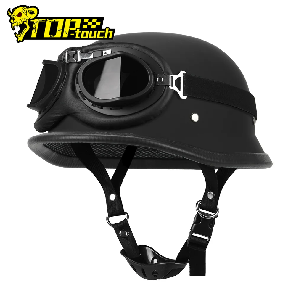 Medio Casco de motocicleta Casco Vintage de cuero alemán Casco Moto Casco de cara abierta Biker Pilot Certificación DOT S-XXL