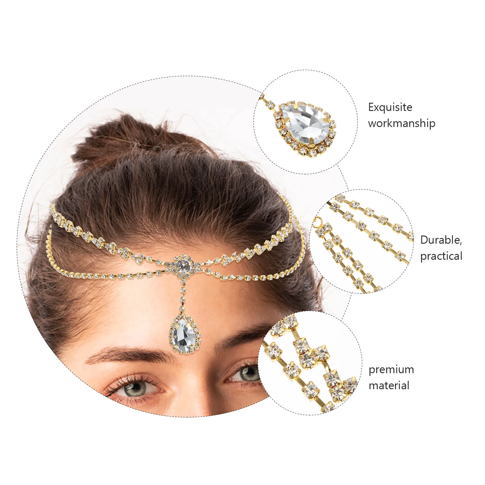 

1pc Bridal Headpiece Wedding Hair Accessories Frontlet Head Chain Elegant Tiara Decorative Glass Headdress Hair Decor