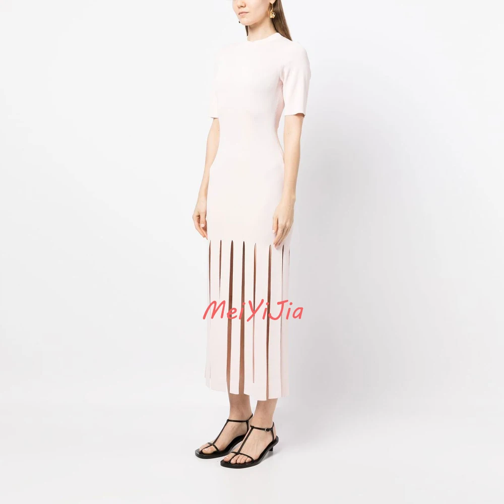 

MeiYiJia O-Neck Short Sleeves Tassel Crepe Mermaid Ankle-Length Saudi Arabia Sexy Evening Birthday Club Outfits Summer 2024