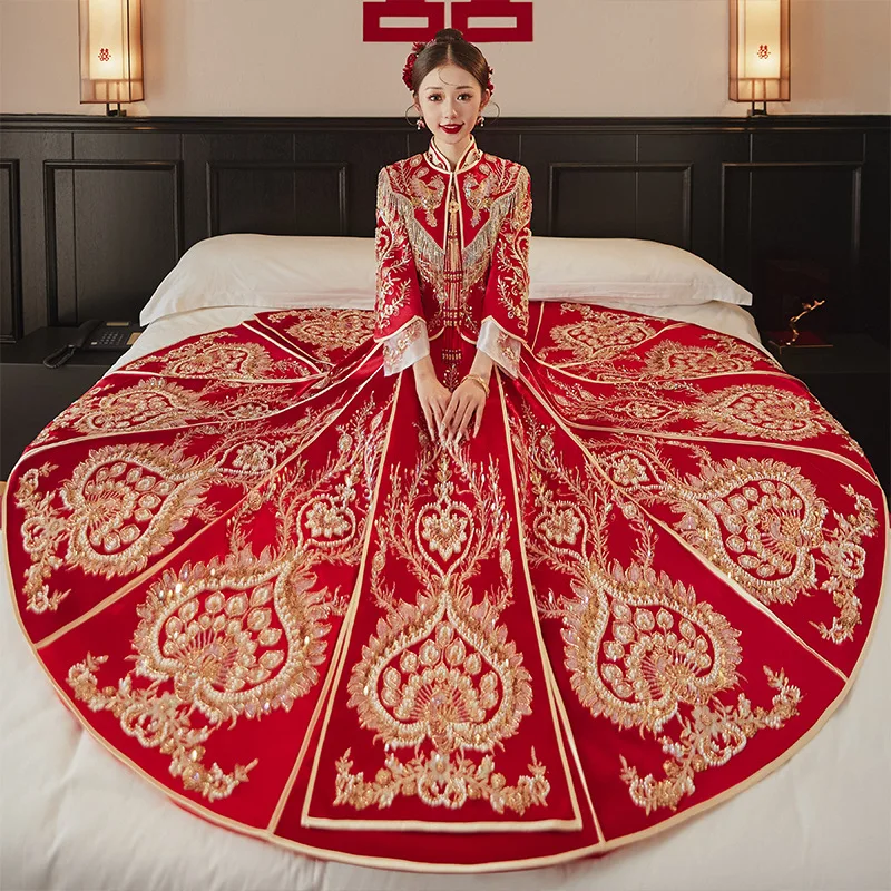 

Chinese Wedding Dresses Traditional Bridal Gown Sets Ancient Xiuhe Clothing Party Gown Vestidos De Novia