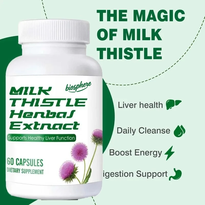 750mg Milk Thistle Extract for Liver Health Support, Herbal Supplement, Non GMO, Gluten Free -60 Capsules