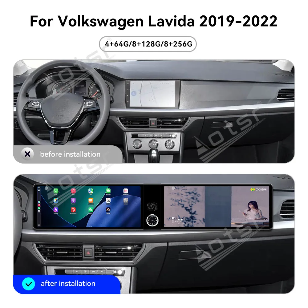 For Volkswagen Lavida 2019-2022 Dual Screen 12.3 Inch CarPlay GPS Navigation Qualcomm Touch Screen Multimedia Stereo Head Unit