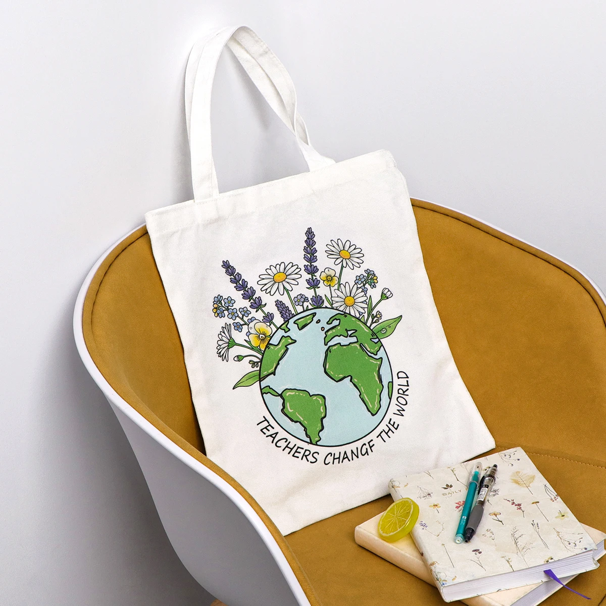 

"Teachers Change the World" Canvas Tote Bag Shopping Bag Women's Handbag Casual Foldable Shoulder Bag School Handbag Gift