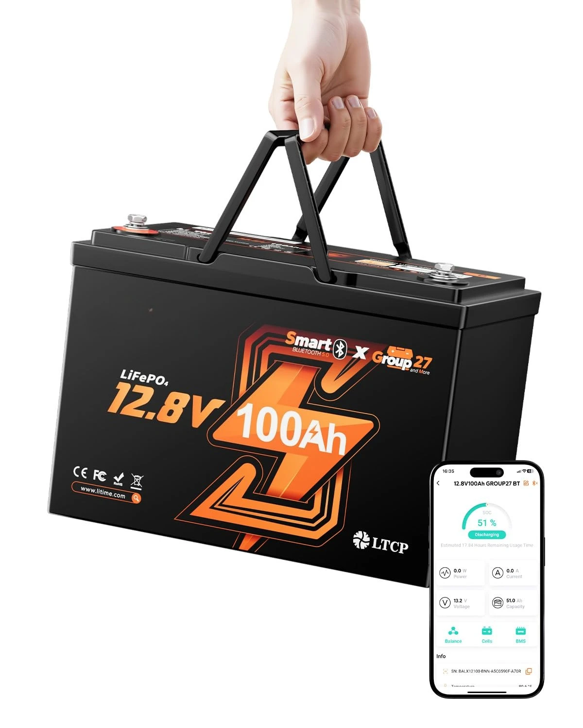 

Литиевая батарея LiFePO4 12В 100Ач с Bluetooth, 15000 циклов, BMS 100А, для низких температур, для автодомов, солнечных систем, морского применения, на заказ