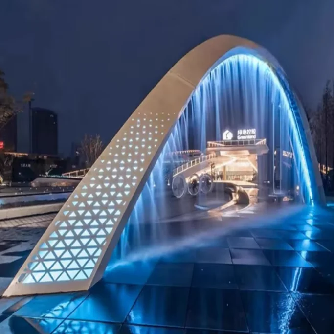 

Outdoor LED Waterfall Rain Curtain Freestanding Metal Garden Ornament & Waterfall Fountains