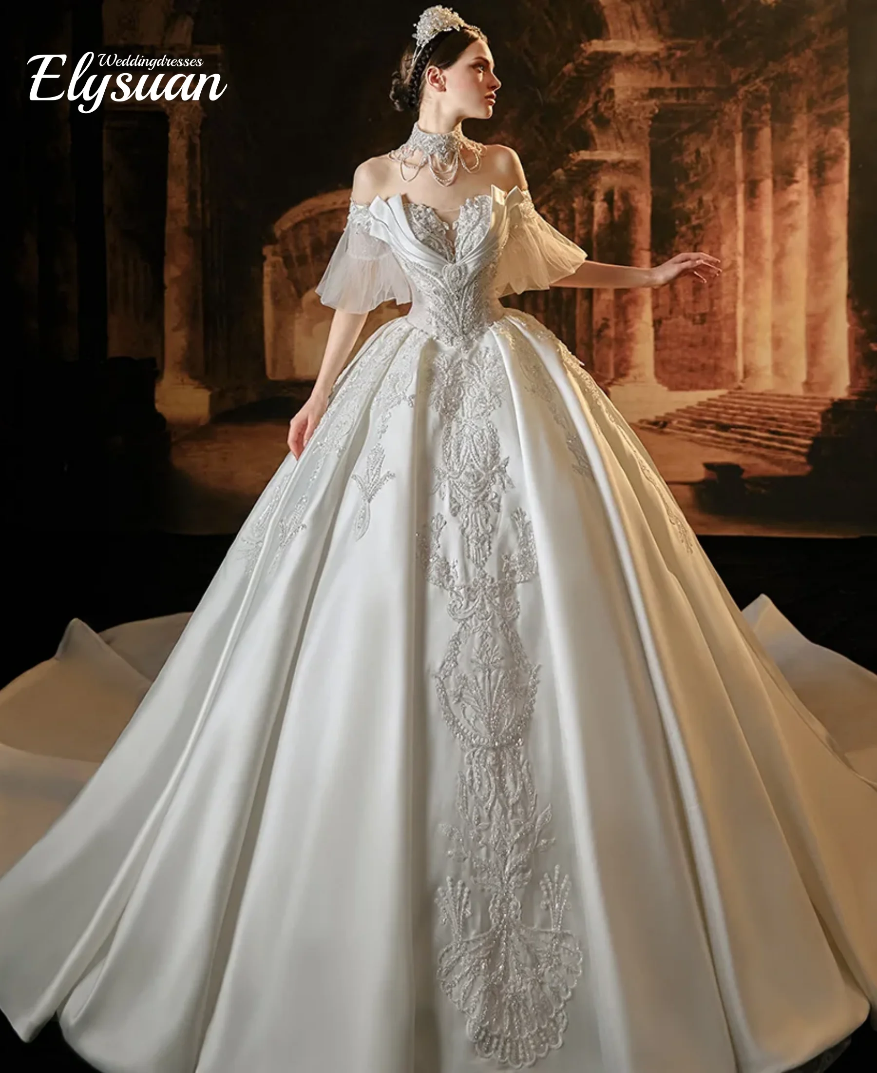 Customized Exquisite Lace Ball Gown Wedding Dresses Big Train Plus Size Wedding Bride Dress Vestidos de Novia