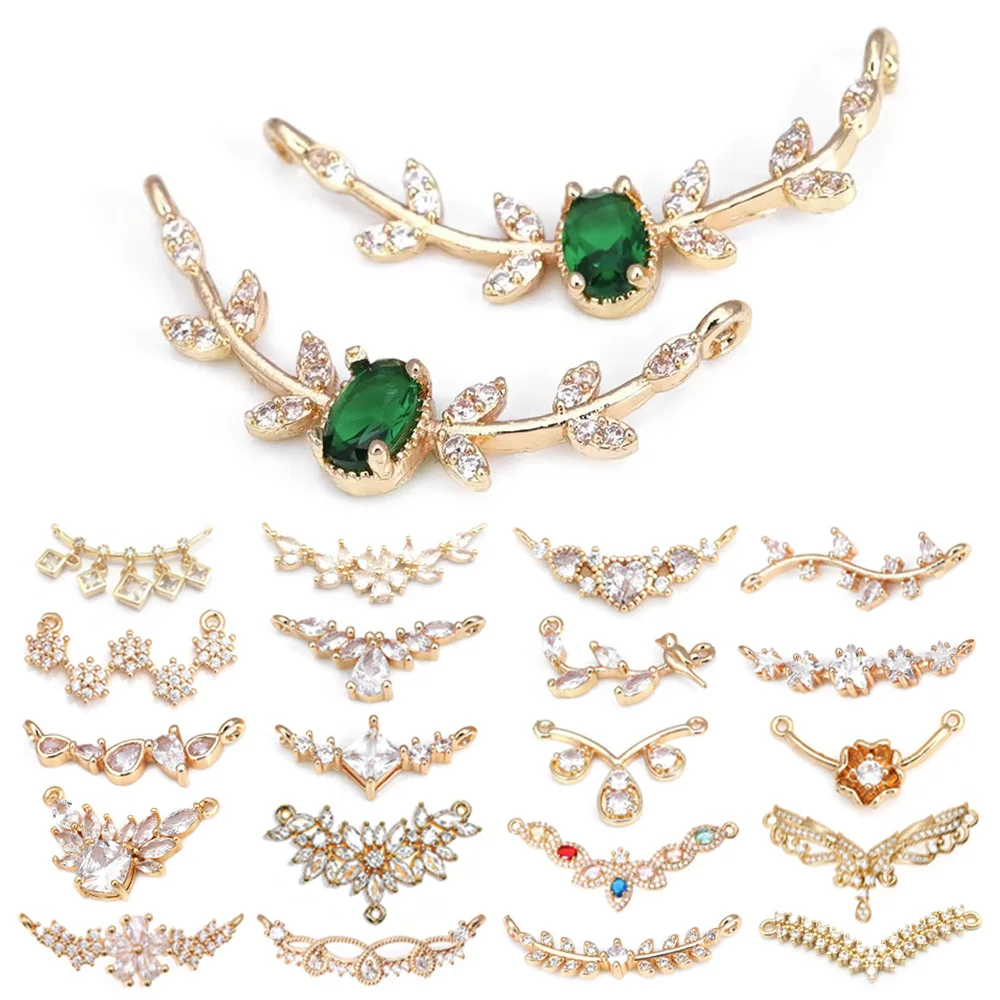 18K Gold Color Brass and Zircon 2 Holes Connect Charms Pendants High Quality Diy Jewelry Making Supplies Necklace Accessories