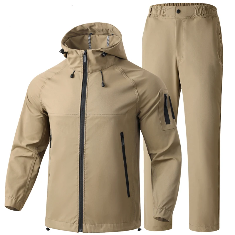 

Spring Autumn Men's Tactical Tracksuit Outdoor Men Zipper Softshell Hooded Jacket + Cargo Pants Men Windbreaker Sports Sets