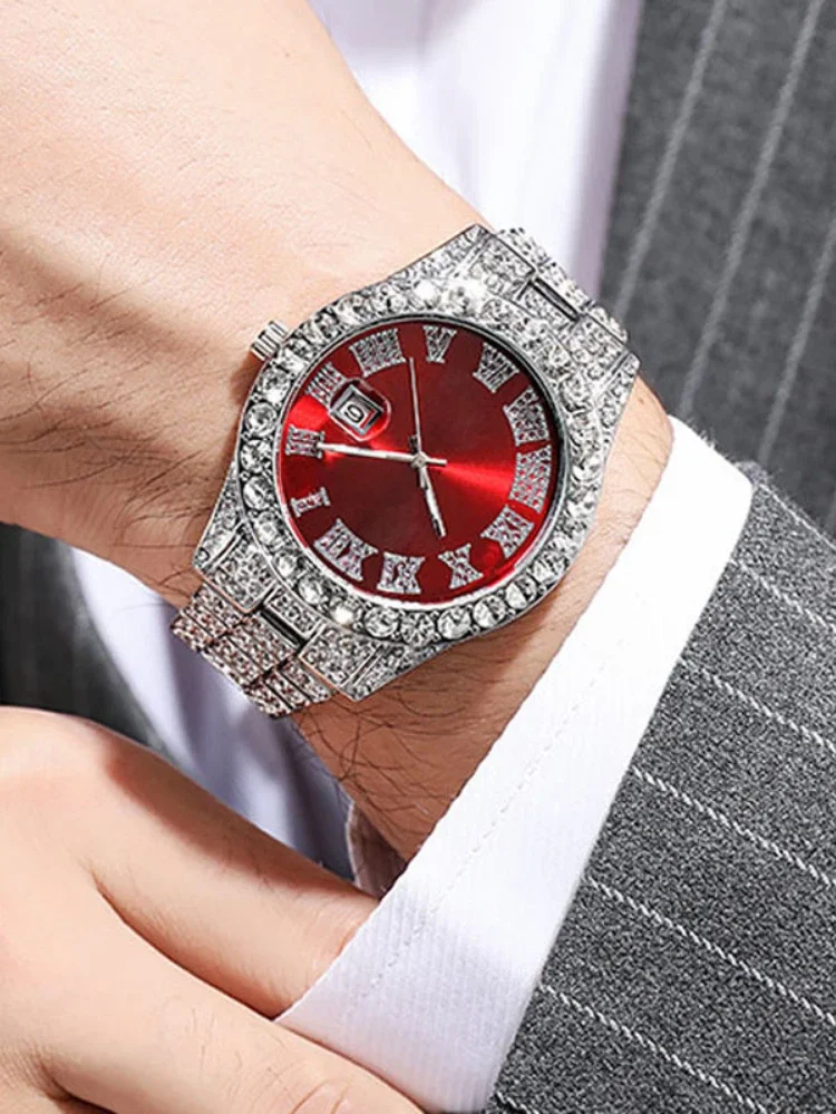 Iced Out Watch Men Luxury Brand Full Diamond Mens Watches AAA CZ Quartz Men\'s Watch Waterproof Hip Hop Male Clock Gift for Men