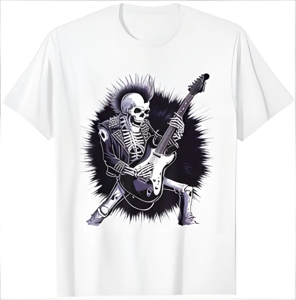 

Rock Skeleton Halloween Funny Music Guitar Men Women Kids T-Shirt