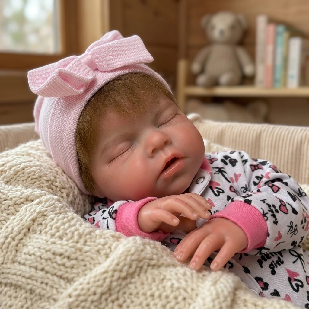 20 Inch Full Body Silicone Reborn Doll Closed Eyes Rooted Hair Lifelike Waterproof Handmade Collectible Art Doll For Hobby