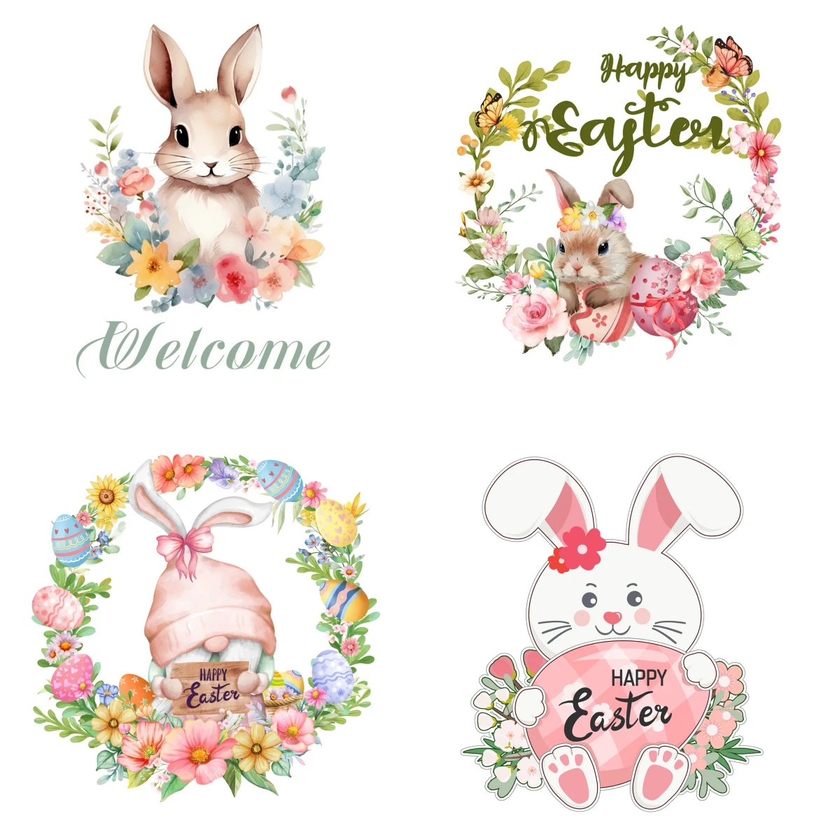 Easter Rabbit Welcome Door Sticker Kid Room Decoration Wall Decals Bedroom Self-adhesive Home Decor Wallpaper Cute Bunny Mural