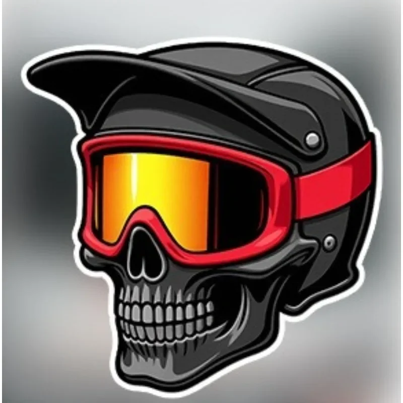 

1 шт., тематическая наклейка для автомобиля и мотоцикла с черепом, шлемом и очками, уникальная наклейка для персонализации езды для любителей транспортных средств