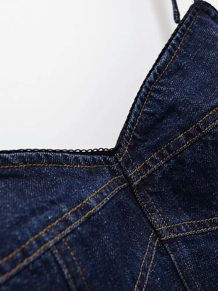 فستان نسائي صيفي عتيق موديل 2025 من قماش الدنيم بدون أكمام فستان كامي فيستدوس أنيق لحفلات الأعياد