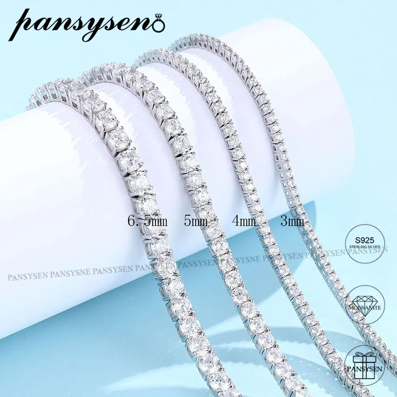 PANSYSEN 100% 925 Sterling Silver 3MM VVS1 Charm Moissanite Tennis Bracelet Wedding Party Jewelry Diamond Test Pass Dropshipping