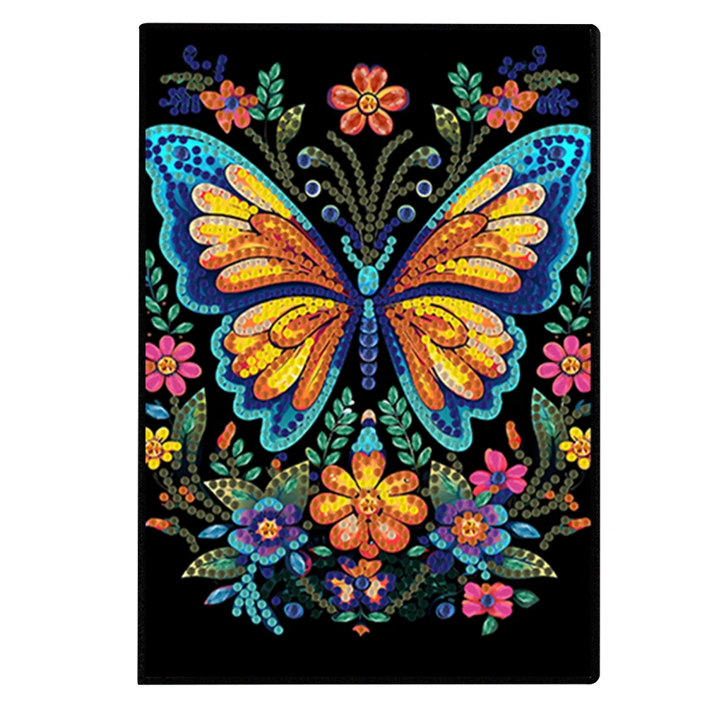 

50 Pages A5 Special Shaped Butterfly Flower Diamond Inlaid Handmade Notepad Drill Painting Wireless Strip Diary Book for Adults