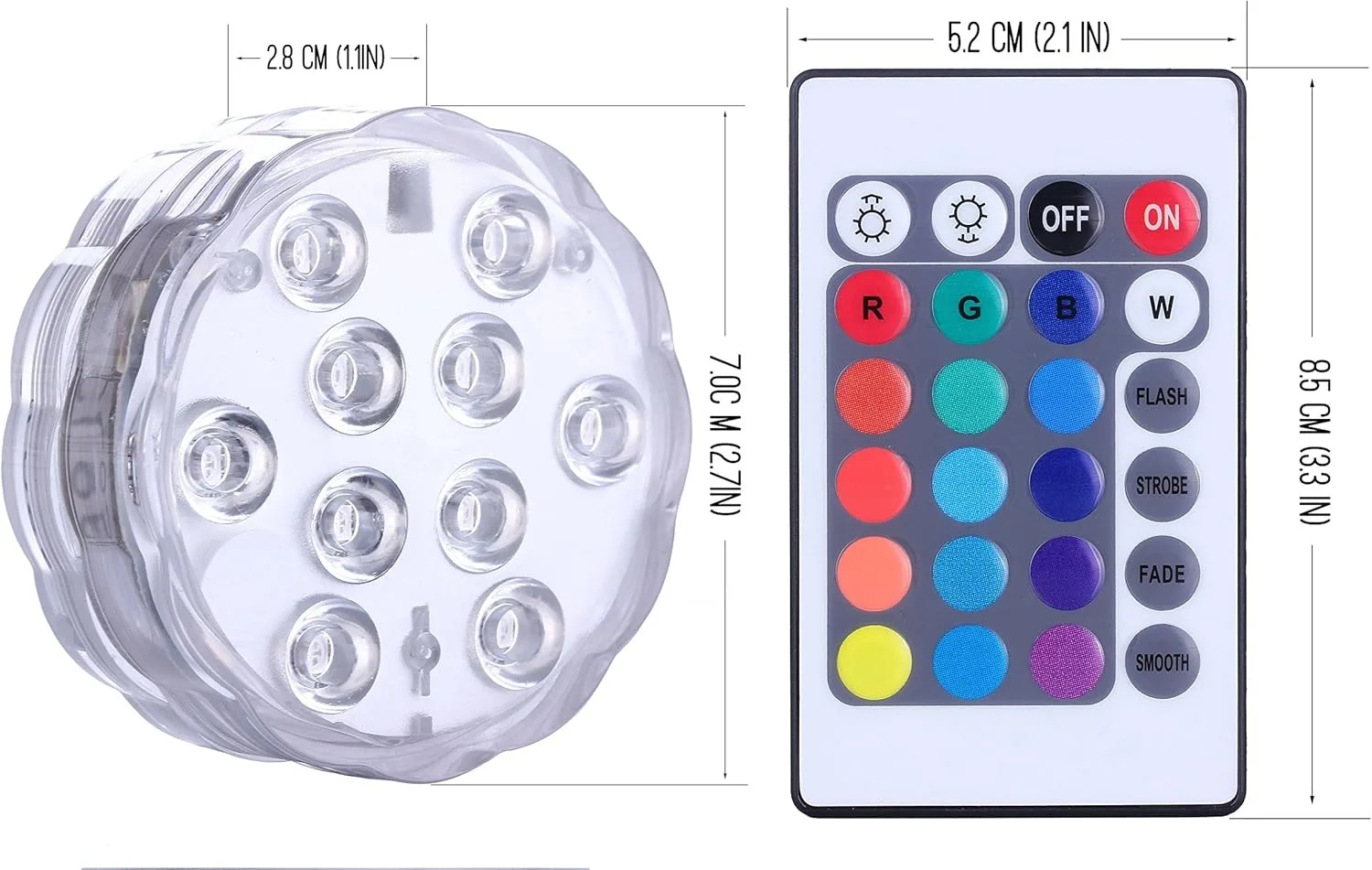 Submersible LED Lights Remote Control Battery Powered, RGB Multi Color Changing Waterproof Light for Pool, Vase Base, Spa, Aquar