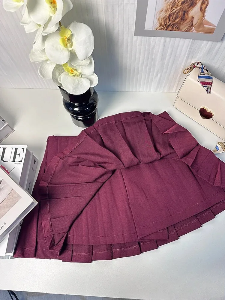 KONDALA Vintage Casual Chic Burgundy Women Skirt Solid Zippers Short Pleated Skirt Fashion 2025 Autumn Y2K Girl Mini Skirt