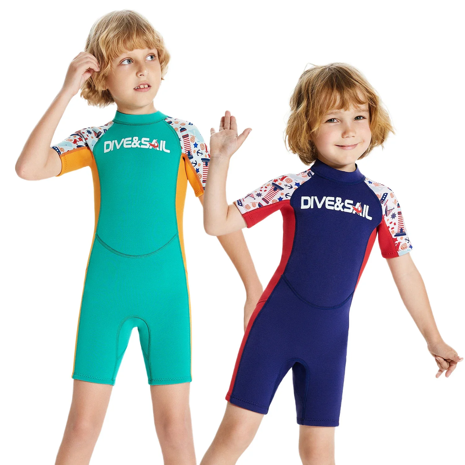 Professionele Neopreen Badkleding Voor Kinderen Voor Jongens, Kleurrijk Duikwetsuit, Korte Mouwen, Dik Badpak Voor Surfen Op Het Strand