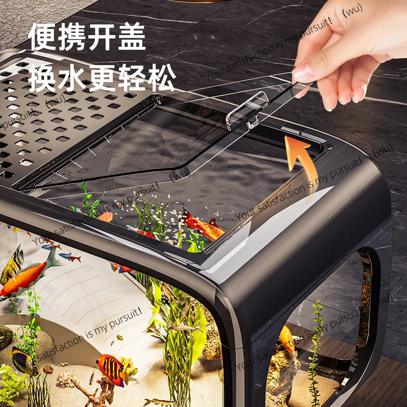 Creative fish tank transparent aquarium with lid, desktop ecological tank, living room decoration and landscaping, turtle tank