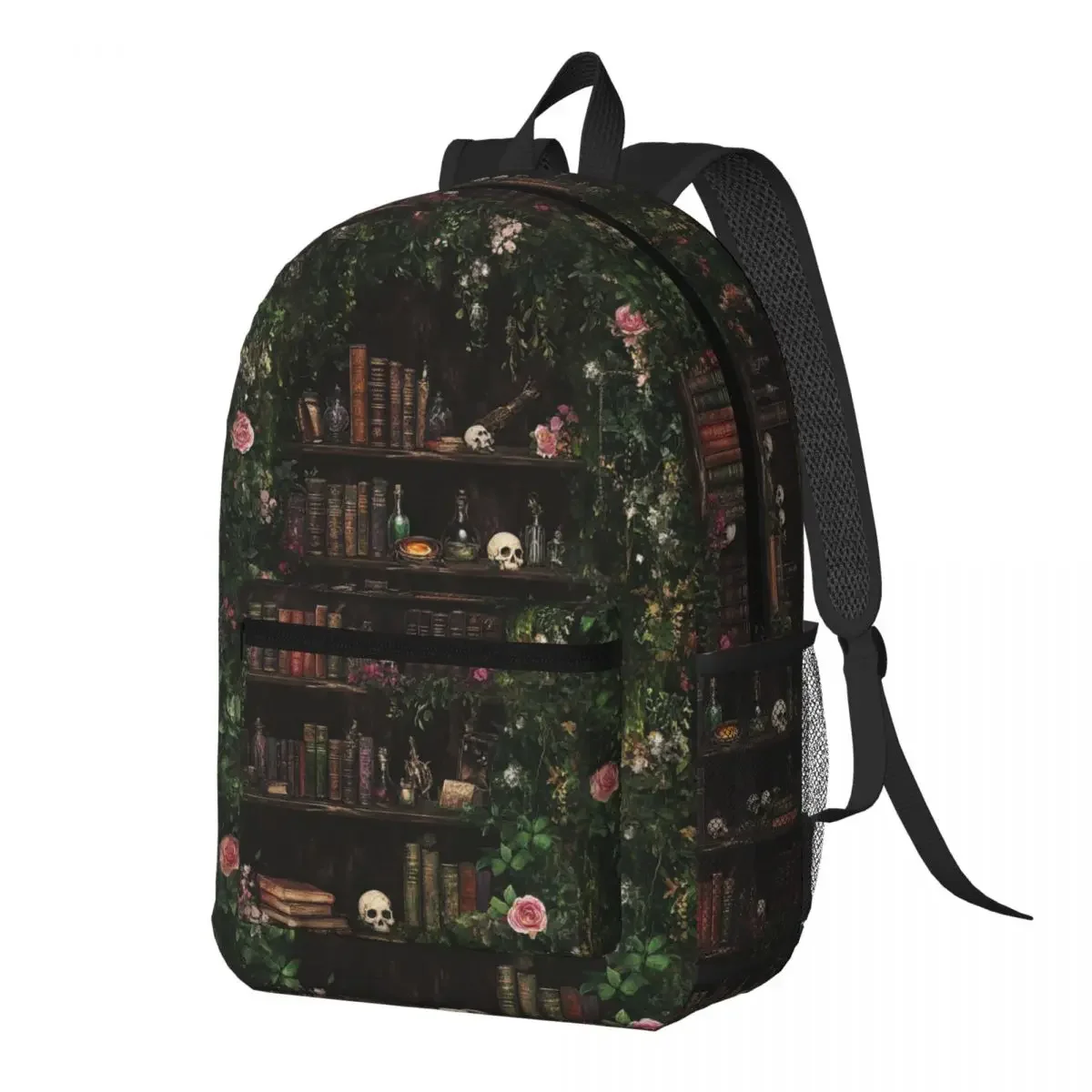 Vintage Bookshelf With Green Plant Backpack Daypack Large Capacity Boys Girls BookBag School Bag Shoulder Bags for Men Women