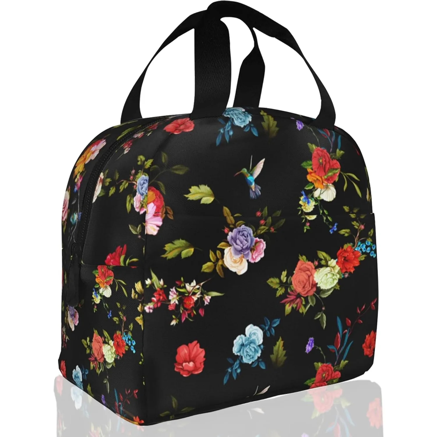 

Vintage Rose Peony Poppy Floral Insulated Lunch Bag Reusable Lunch Box Women Men,Cooler Thermal Meal Tote for Kids