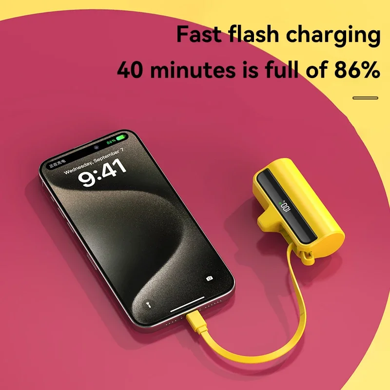 50000mAh Capsule Power Bank Mini Portable Pocket External Battery Two-Way Fast Charging Digital Display With Stand Fast Shipping