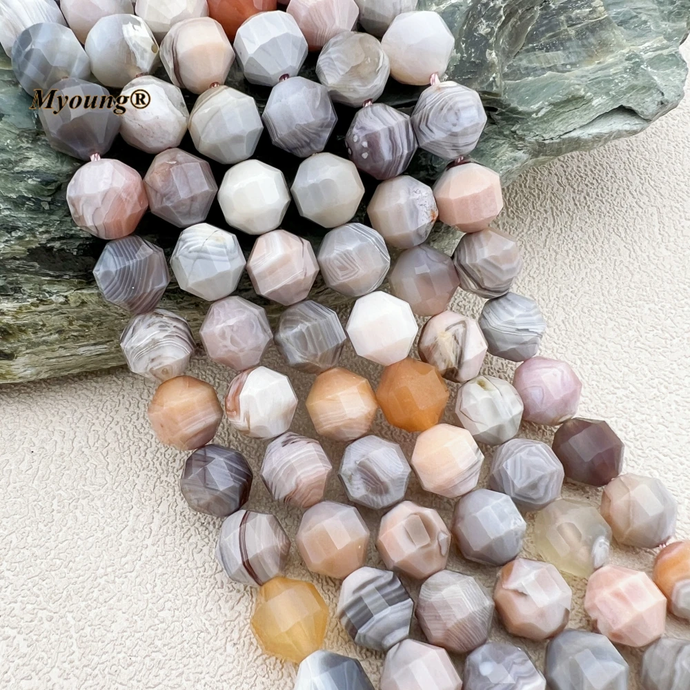 8.5x9MM Faceted Natural Stone Pink Botswana Lace Agates Round Loose Beads For DIY Jewelry Making MY230861