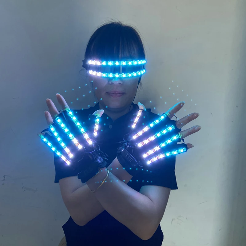 LED Gloves Full Color Rave Flashing Finger Remote Contorl Glowing Glasses Costume Props Party DJ Halloween Christmas Decor