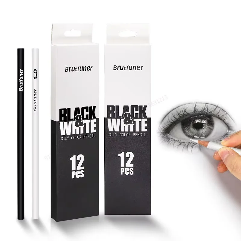 12Pcs Black White Color Pencils - Permanent Colored Drawing Pencil Oil-based Wooden Color Pencils for Artist and Beginner Art