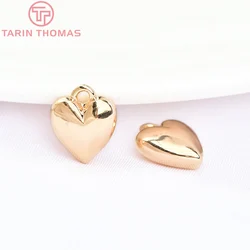 (5981) 10PCS 8x9.5MM 24K Gold Color Brass Heart Charms Pendants High Quality DIY Jewelry Making Findings Accessories Wholesale
