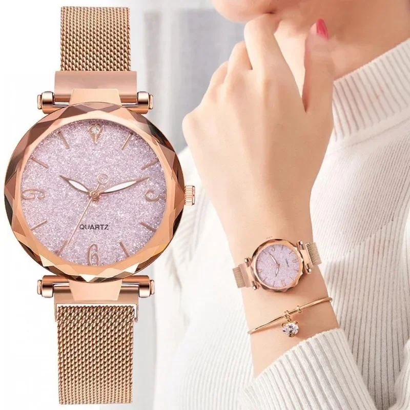 Relógio feminino de luxo magnético céu estrelado senhora relógio de pulso malha relógio feminino נוz reloj mujer montre