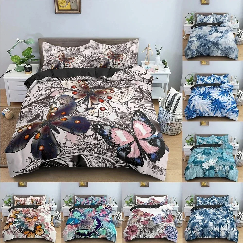 

Butterfly Duvet Cover Tropical Plant Pattern Bedding Set Comforter Covers Twin King Size Quilt Cover With Pillowcase Bedclothes