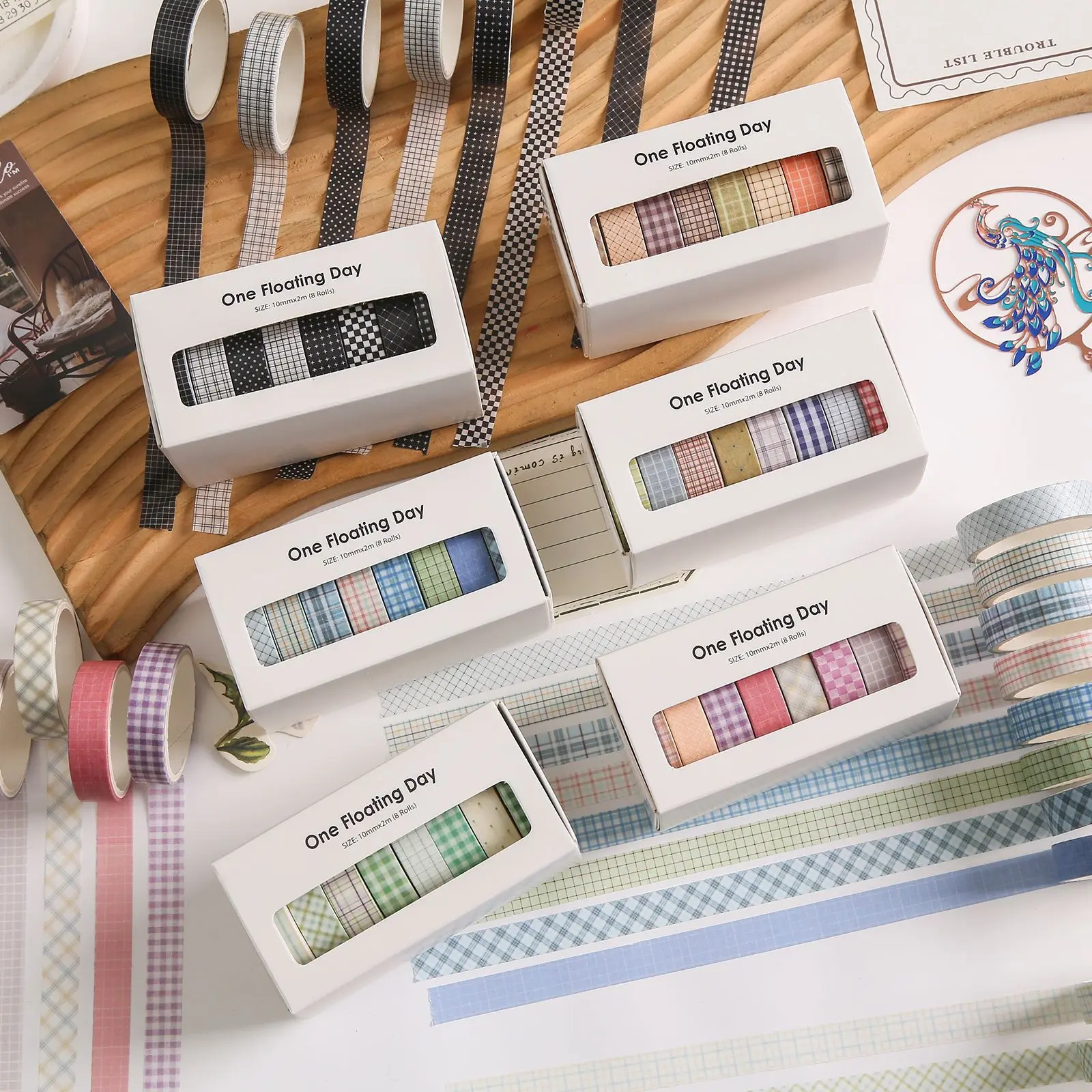 6 rolls of washi tape, One Day Life series, checkered and polka dot