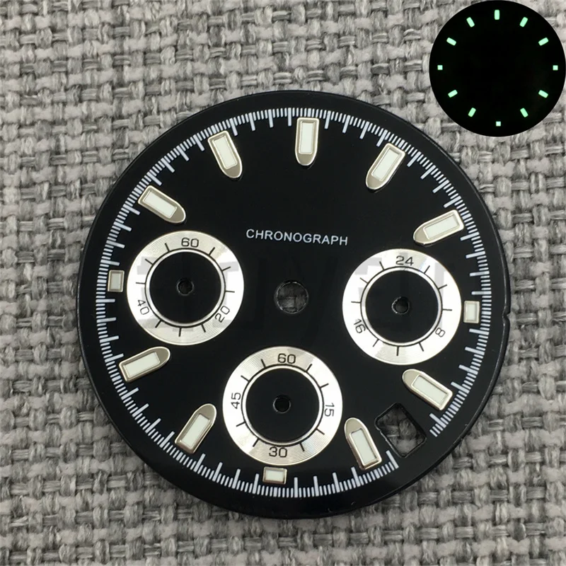 High Quality 30mm VK63  Watch Dials Black Rose Ice Blue Dial Green Luminous Fits for VK63 Movement Men's Watch Accessories Parts view 2